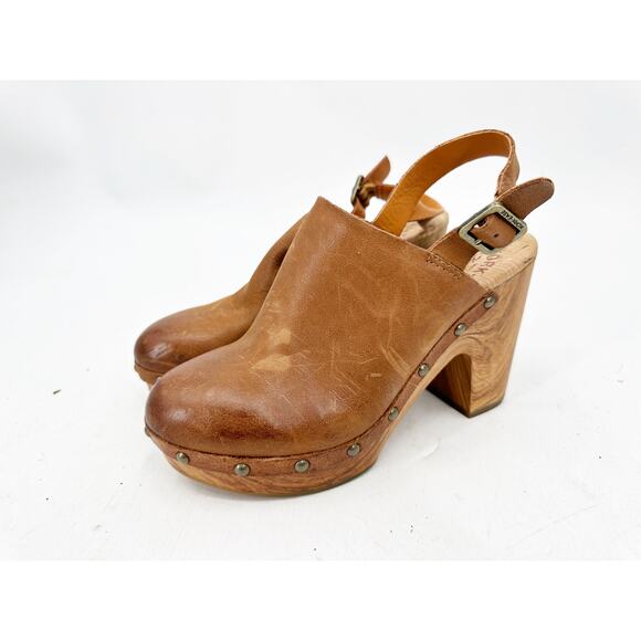 Kork-Ease Darby Leather Slingback Platform Heeled Clog Shoes in Brown Size 6M - Picture 2 of 6